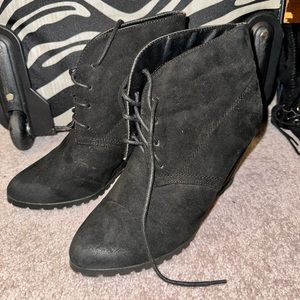 Black lace up wedge booties